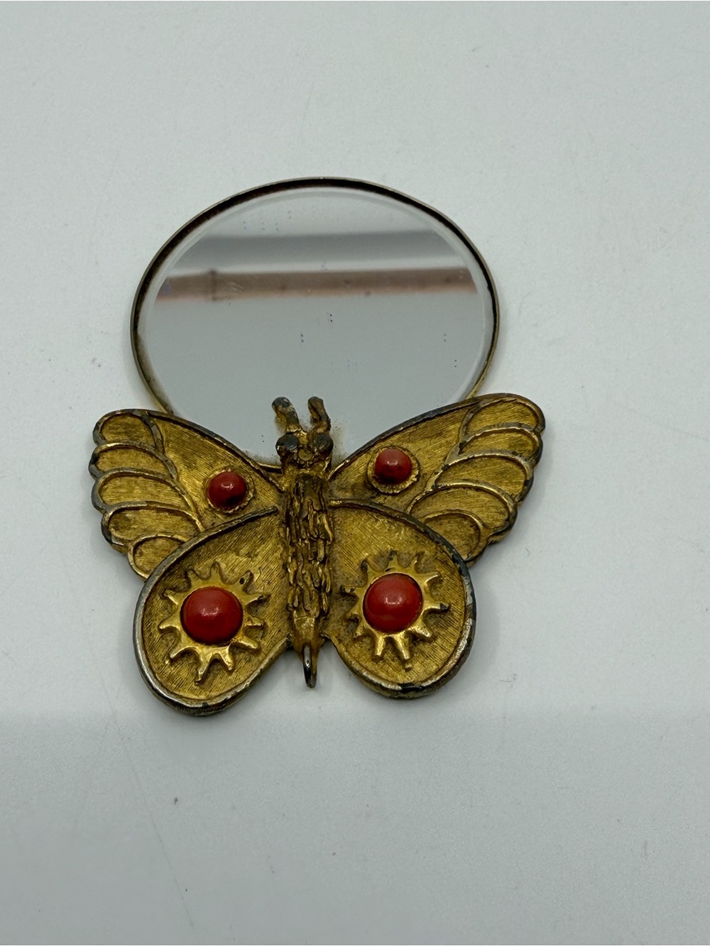 Vintage Kenneth Jay Lane Gold Tone Butterfly Brooch with Red Cabochons